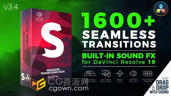 达芬奇转场模板1600+种无缝转场特效过渡Seamless Transitions for DaVinci Resolve