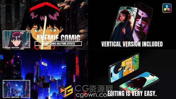 12种风格漫画半色调效果抽象艺术叠加层-达芬奇DR模板