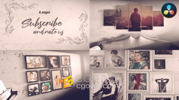 DR达芬奇模板-3d复古场景斑驳脱落墙面相框照片相册展示