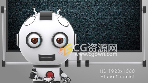 可爱小球机器人展示媒体屏幕高科技宣传高清合成视频素材