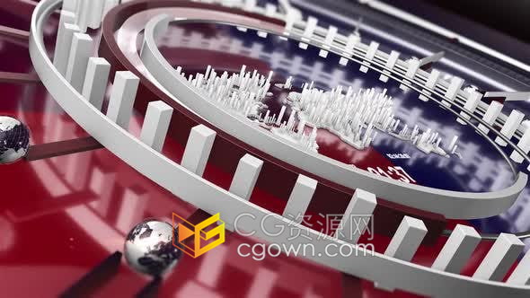 简洁动态影像剪辑红色地球仪世界地图3D HUd显示背景新闻片头视频素材