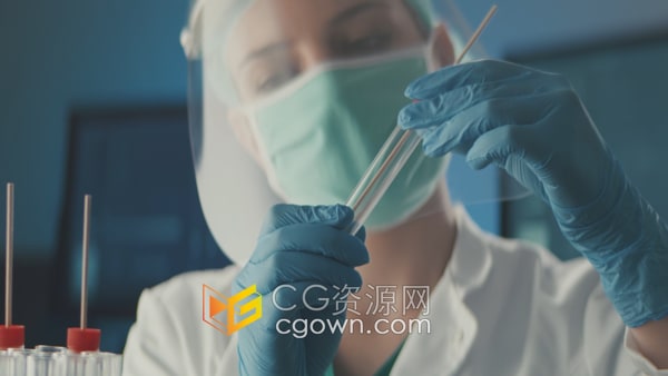 4K实拍视频医疗专业人员流感病毒采样拭子放入研究实验室试管中