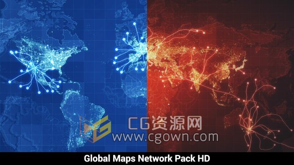 视频素材3套世界全球地图网络线路高科技动态视频素材