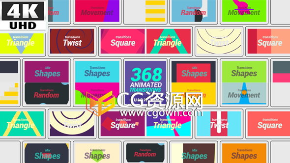 4K分辨率368组图形动画转场效果素材带Alpha透明通道