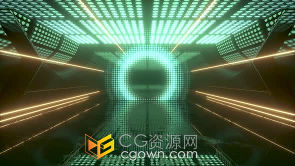 视频素材-计算机数字绘图穿过霓虹灯发光的未来三维抽象空间场景