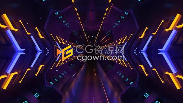 彩色粒子光线沿LED发光空间随道穿射向镜头VJ循环背景视频素材