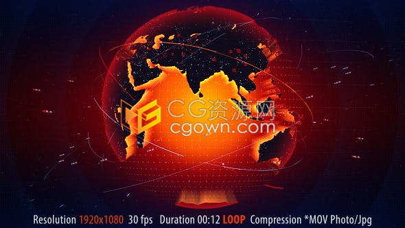 视频素材-网络电视广播新闻虚拟工作室地球仪转动循环背景