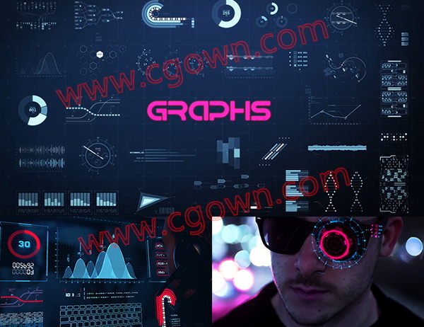 424组HUD未来科幻高科技UI界面元素动画全高清视频素材+AE工程