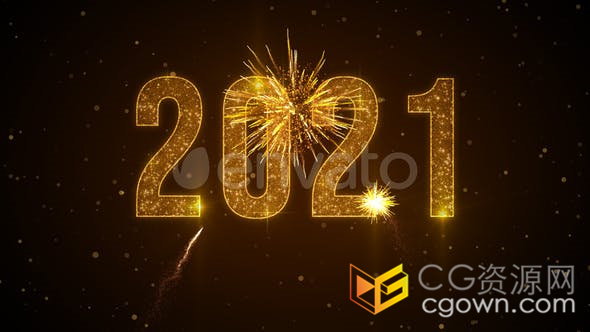 烟花绽放金色烟花粒子描边2021文字显现庆祝新年片头动画-视频素材
