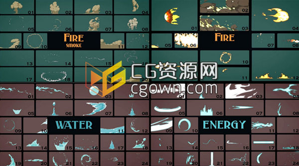 200个2D动漫卡通特效FX动画二维风格水火烟雾元素视频素材