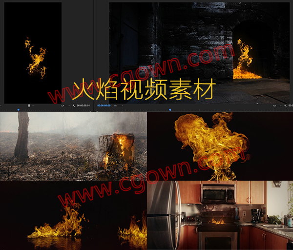 4K分辨率视频素材554组水面地面燃烧喷发火焰特效合成素材