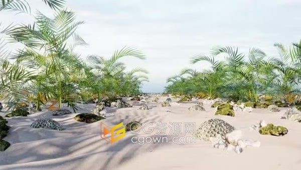 夏天海滩环境CG场景动画背景视频素材4K分辨率