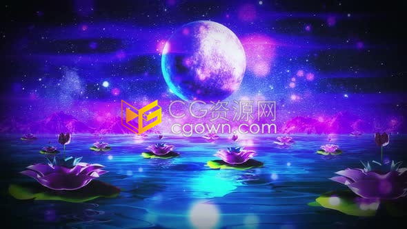 山光水色美丽夜光十色湖光潋滟水惹莲动背景视频素材