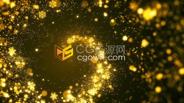 金色雪花散景动画闪光粒子旋转流动背景视频素材