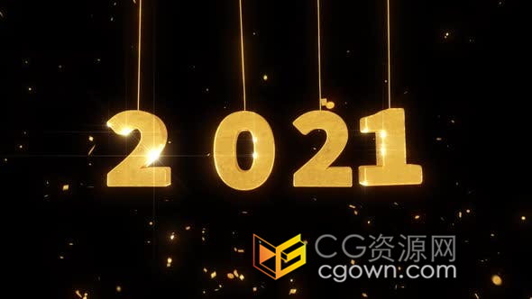 视频素材-金色碎屑喷发飘洒背景闪光2021数字吊挂展示新年庆典卡片祝福