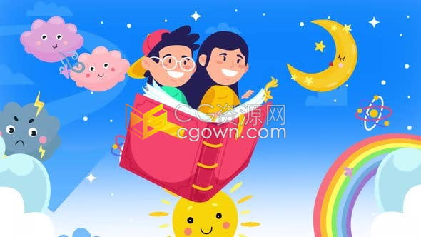 卡通动画插图儿童教育培训机构教学课程促销宣传背景视频素材