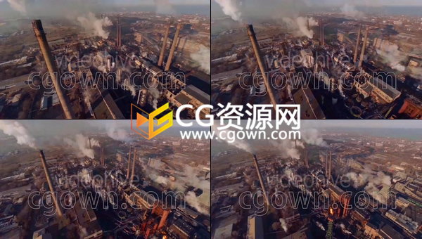 航拍广角镜头重工业污染工厂烟气实拍视频素材免费下载