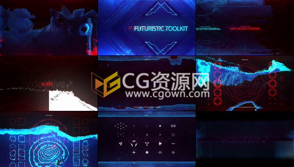 212组视频素材高科技UI图形信息HUD设计动画元素下载