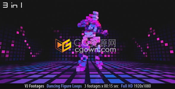 3组跳舞人物镜头音乐表演Disco俱乐部夜总会led立方体vj循环视频素材