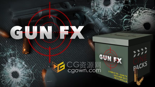 Gun FX 枪口特效效果3D枪动画射击闪光弹孔外壳视觉合成4K视频素材