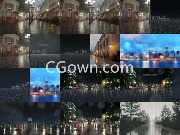 制作逼真下雨场景效果合成视频素材带Alpha透明通道附加AE工程文件下载