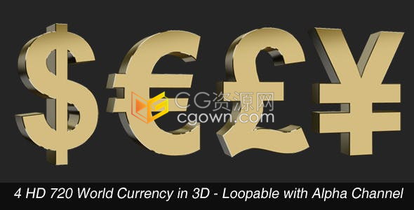 3D美元欧元英镑人民币符号世界商业通用货币元素-视频素材