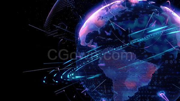 3D科技感世界地图大气层包围旋转地球新闻栏目包装背景素材
