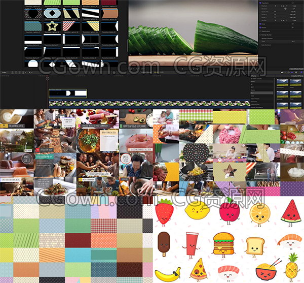 121美食节目vlog宣传视频包装制作图形素材转场背景视频卡通动画字幕条