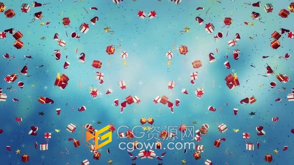 4K分辨率视频素材圣诞节装饰元素粒子棒棒糖果礼物五彩纸屑雪花动画