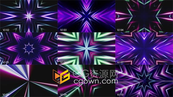 VJ素材-10组循环动画夜总会聚会电视广播音乐会LED屏幕线条发光背景视频