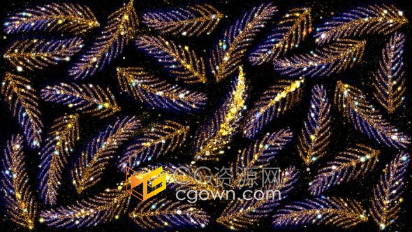 黄金闪光冷杉树枝闪闪发光针叶树图案圣诞节背景视频素材