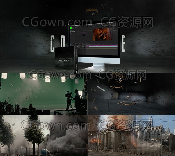 80组石头砖块木头碎片坍塌破碎绿幕背景视频素材合成特效4K分辨率