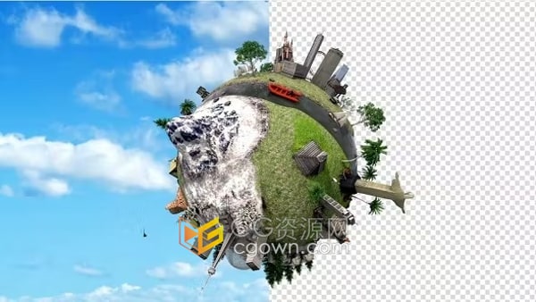 3D旅行城市建模地球旋转动画带透明通道视频素材下载