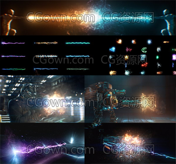 115制作科幻特效合成视频素材冲击能量传送枪囗火焰电流光线痕迹