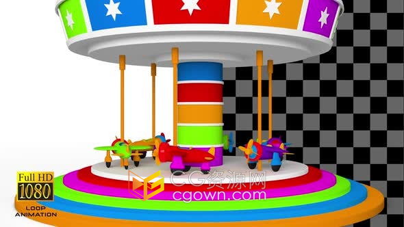 2组带Alpha通道卡通飞机旋转木马动画视频素材免费下载