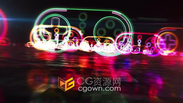 4K背景视频素材抽象超空间霓虹灯电竞游戏手柄控制器符号动画效果