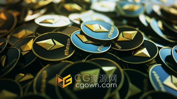 4K以太坊Ethereum堆叠金钱货币场景旋转动画视频素材下载