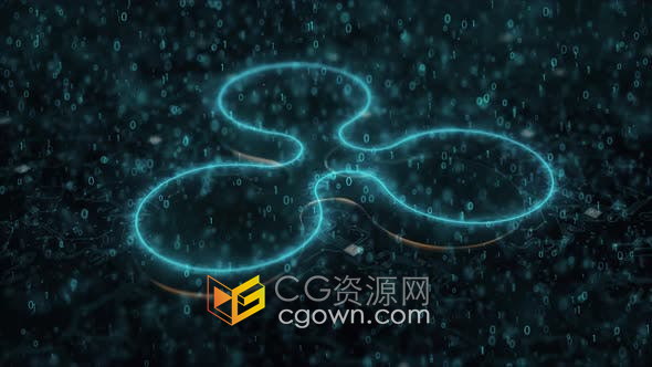 4K帧速率背景视频素材瑞波币Ripple网络数字加密货币粒子动画