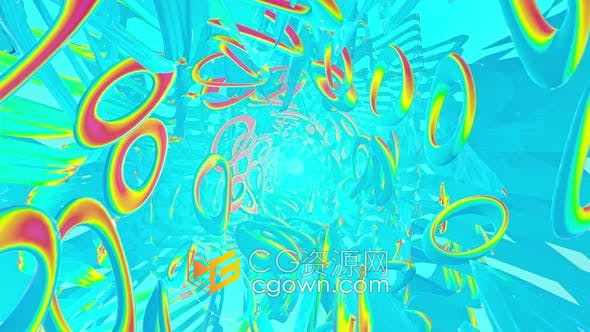 4K抽象艺术全息几何作品卡通颜色虹彩动态LED背景视频VJ素材