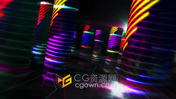 3D虚拟圆形大厦世界飞行未来派网络城市数字技术无缝环动画VJ视频素材