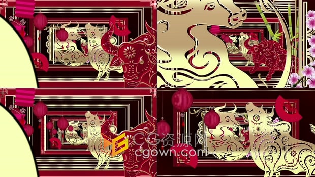 4K分辨率喜庆背景视频2021年农历新年十二生肖牛年VJ素材