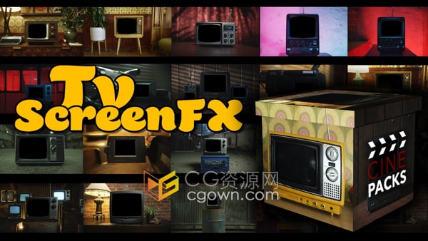 TV Screen FX 100个4K老旧电视屏幕效果叠加视频素材17GB大