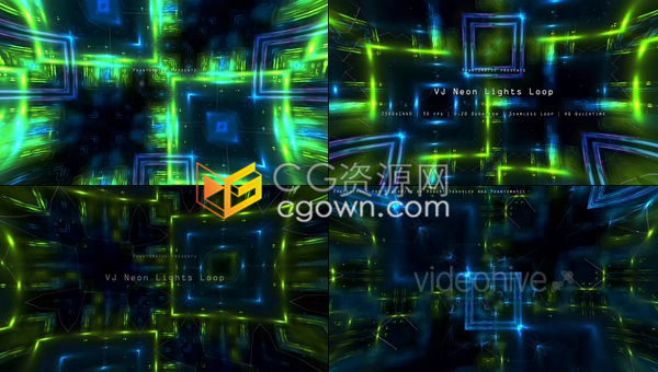 VJ素材背景视频下载抽象未来风格灯光音乐EDM绿色能源万花筒效果