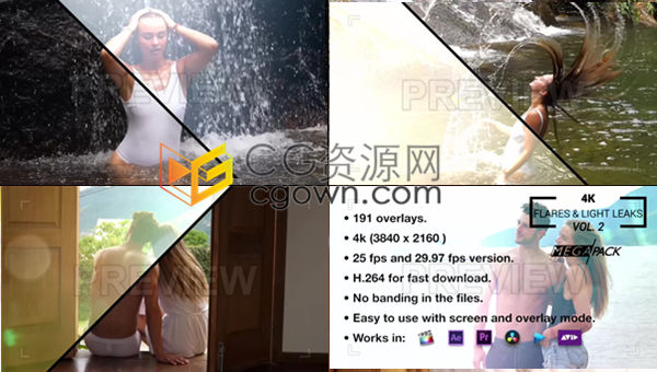 190组超高清4K分辨率唯美漏光耀斑光效组合视频素材资源下载