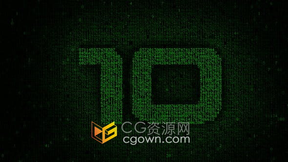 4K分辨率矩阵代码数字10秒倒计时动画视频素材下载