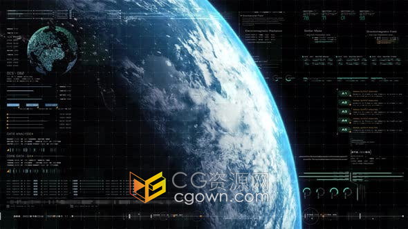 4k分辨率全息地球数字数据遥测信息显示图形用户界面背景视频素材