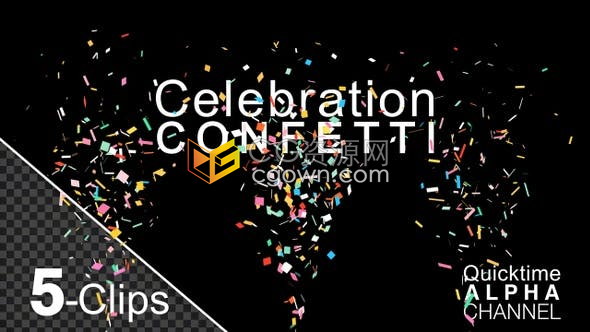 5种庆祝活动庆典五彩纸屑爆炸喷射动画效果带Alpha透明视频素材