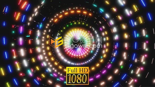 VJ素材闪烁迪斯科灯光五颜六色霓虹灯隧道动画背景视频素材