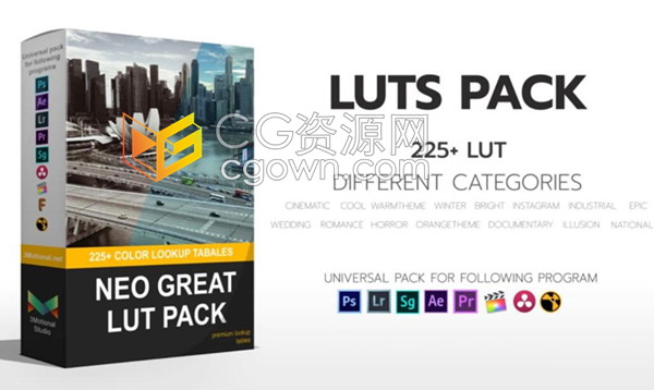 225+效果不同风格分类LUTs视频调色预设AE/PR/FCPX/达芬奇软件使用