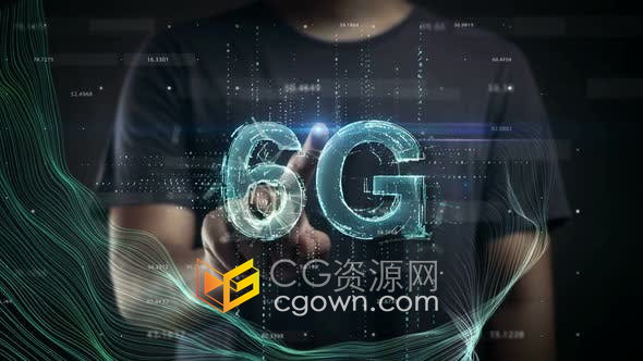 视频素材-男子触摸屏6G符号3D效果智能互联网下一代全球高科技